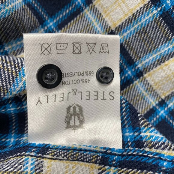 Steel and Jelly Mens Flannel Shirt Large Blue & White Plaid Button-Up Long Sleev - Picture 9 of 9